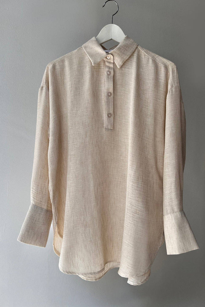 Tunica melange beige con colletto a camicia