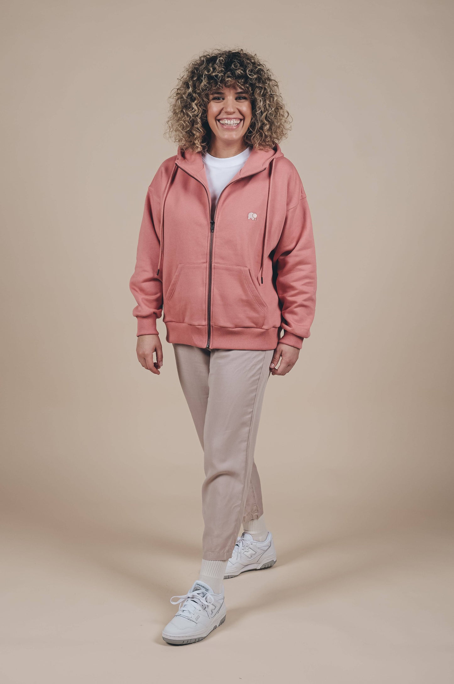 Felpa oversize con cappuccio e zip in cotone biologico rosa