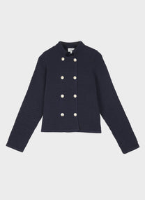 Giacca in maglia blu navy con bottoni dorati