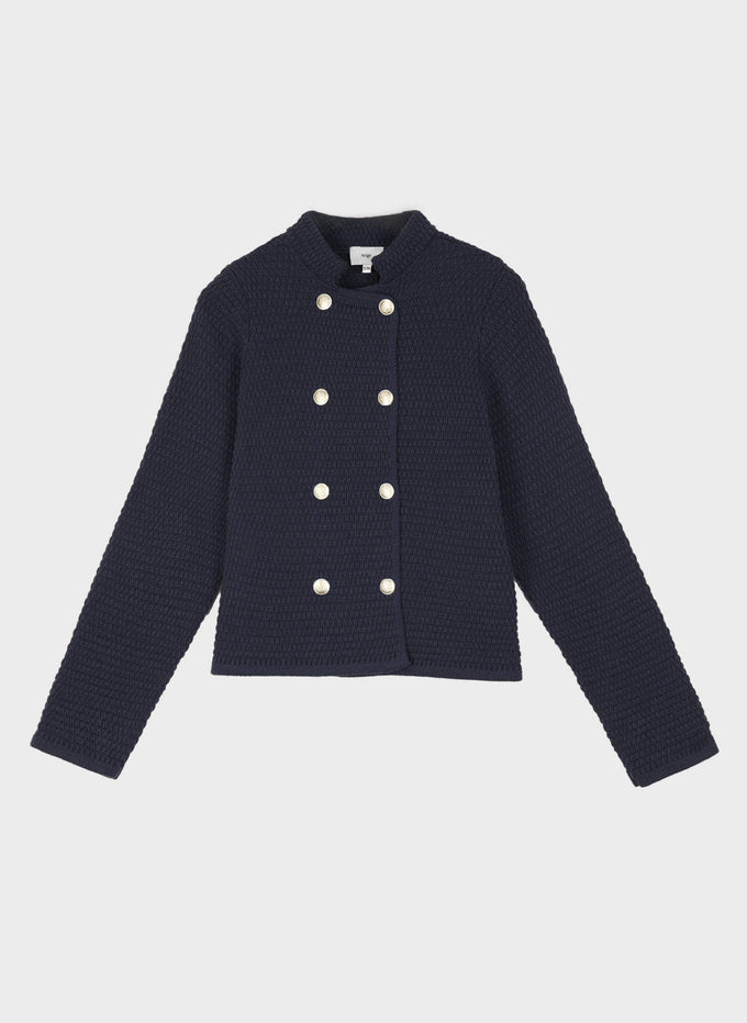 Giacca in maglia blu navy con bottoni dorati