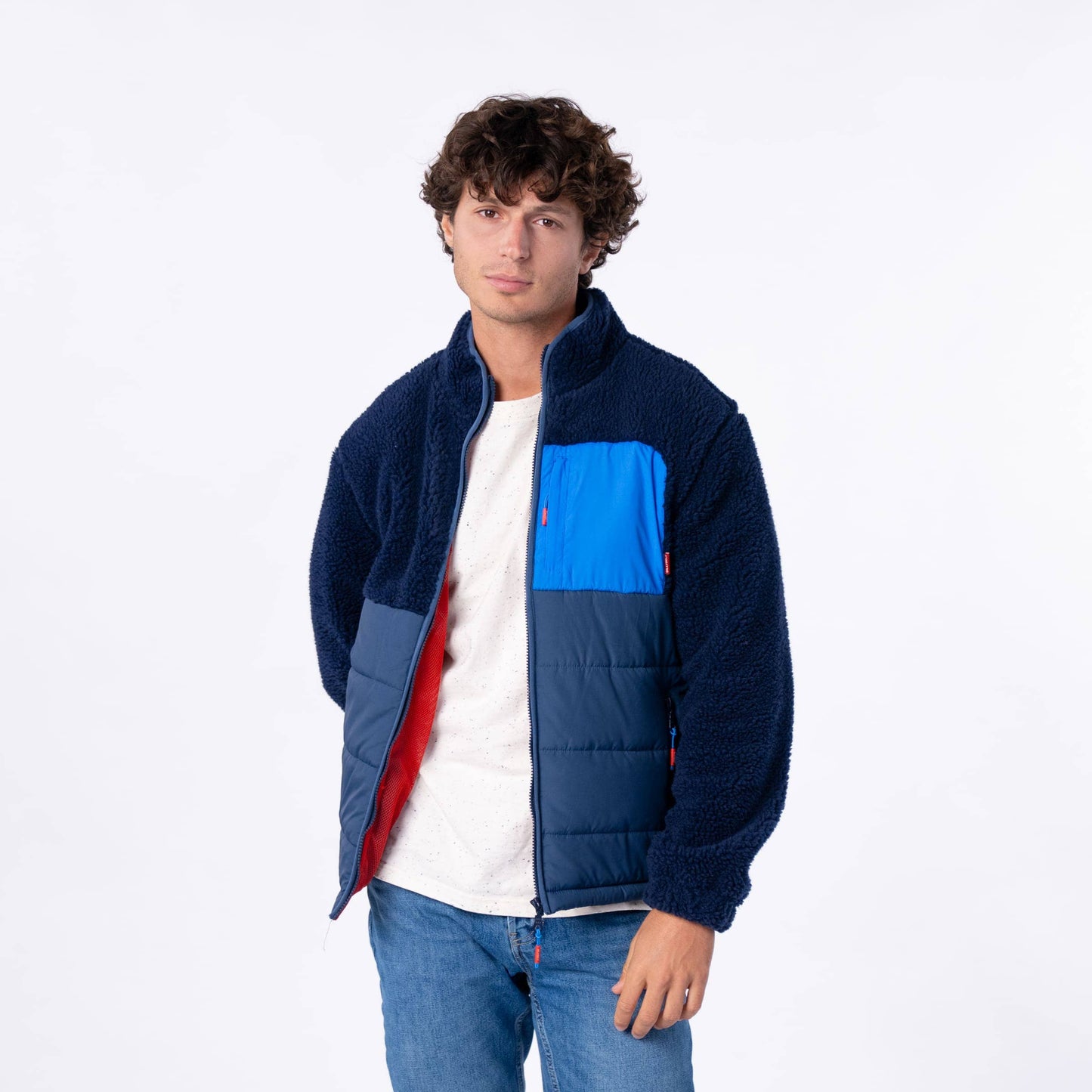 Giacca sherpa bicolore blu navy
