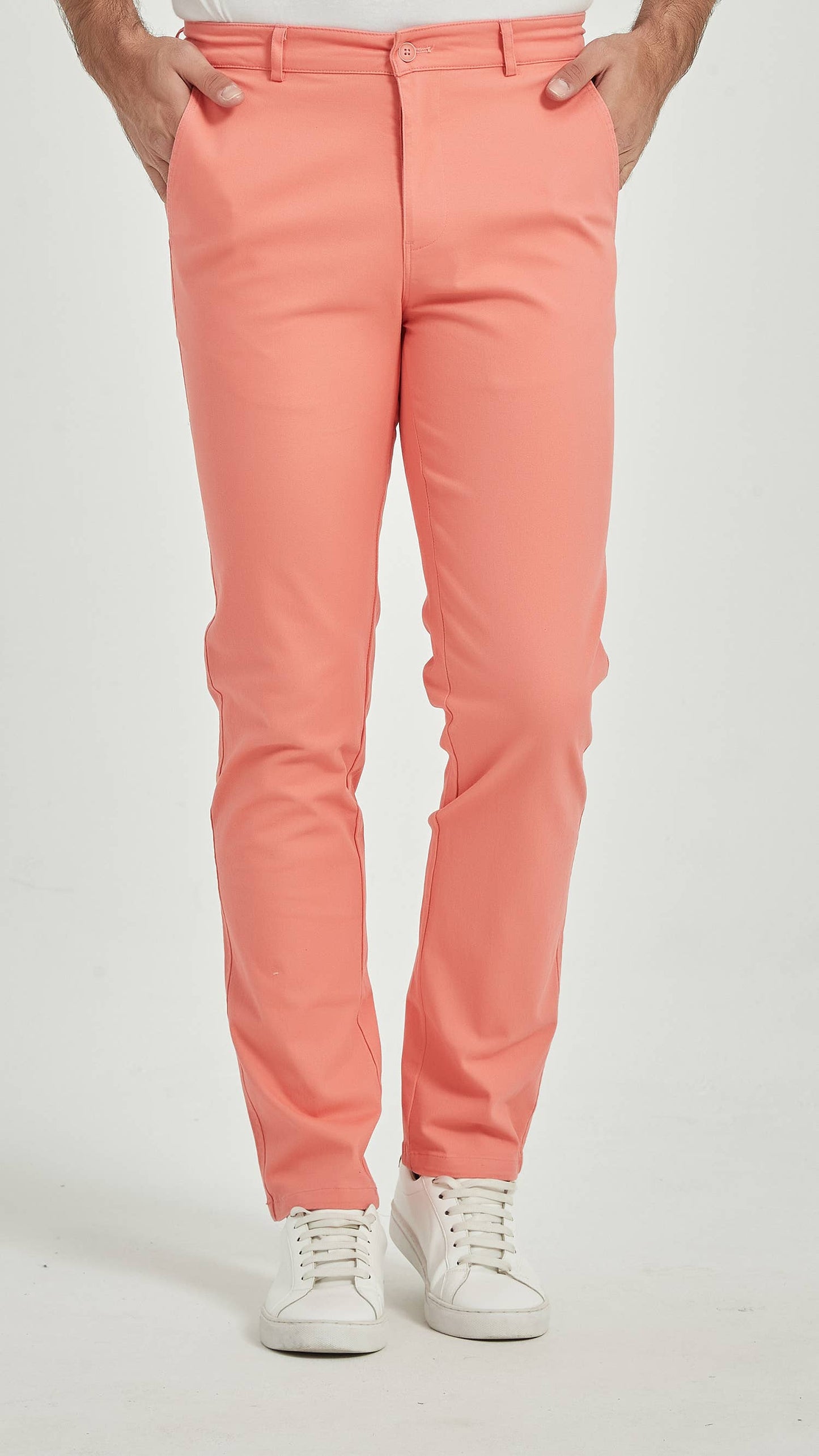 Pantaloni chino elasticizzati corallo