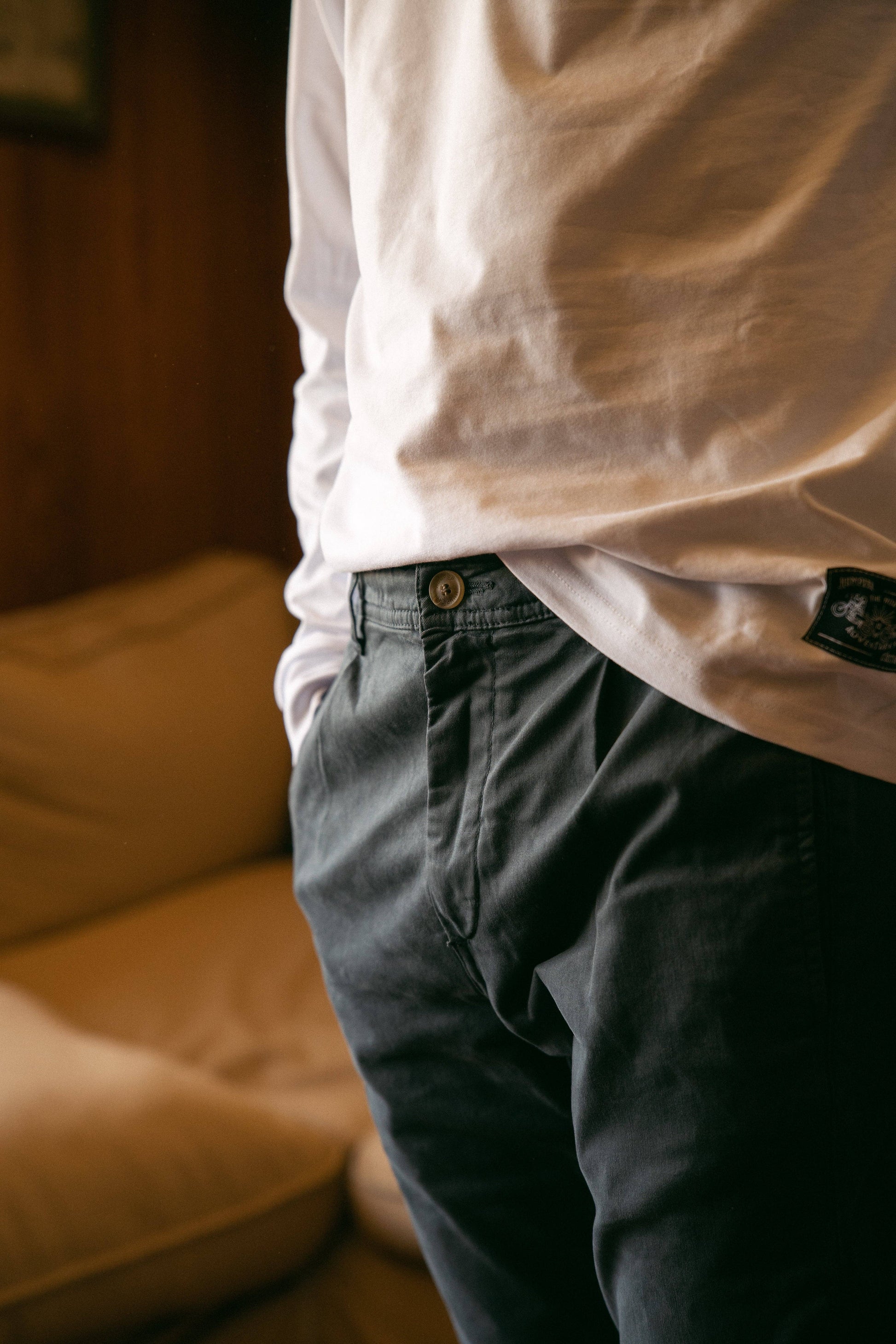 Pantaloni chino jogger navy comodi