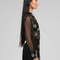 Camicia nera in organza con ricamo gioiello