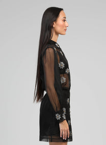 Camicia nera in organza con ricamo gioiello
