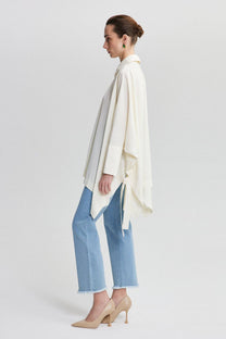 Camicia oversize asimmetrica in cotone con nastri