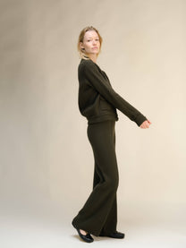 Pantaloni a gamba larga in misto cashmere tinta unita