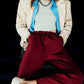 Pantaloni jogger a vita alta in gabardina con coulisse bordeaux