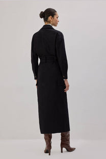 Abito chemisier cargo lungo nero in cotone