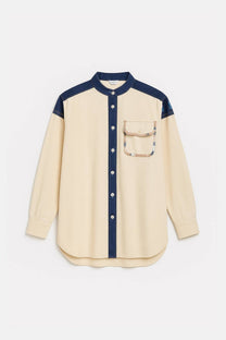 Camicia a contrasto in misto lino