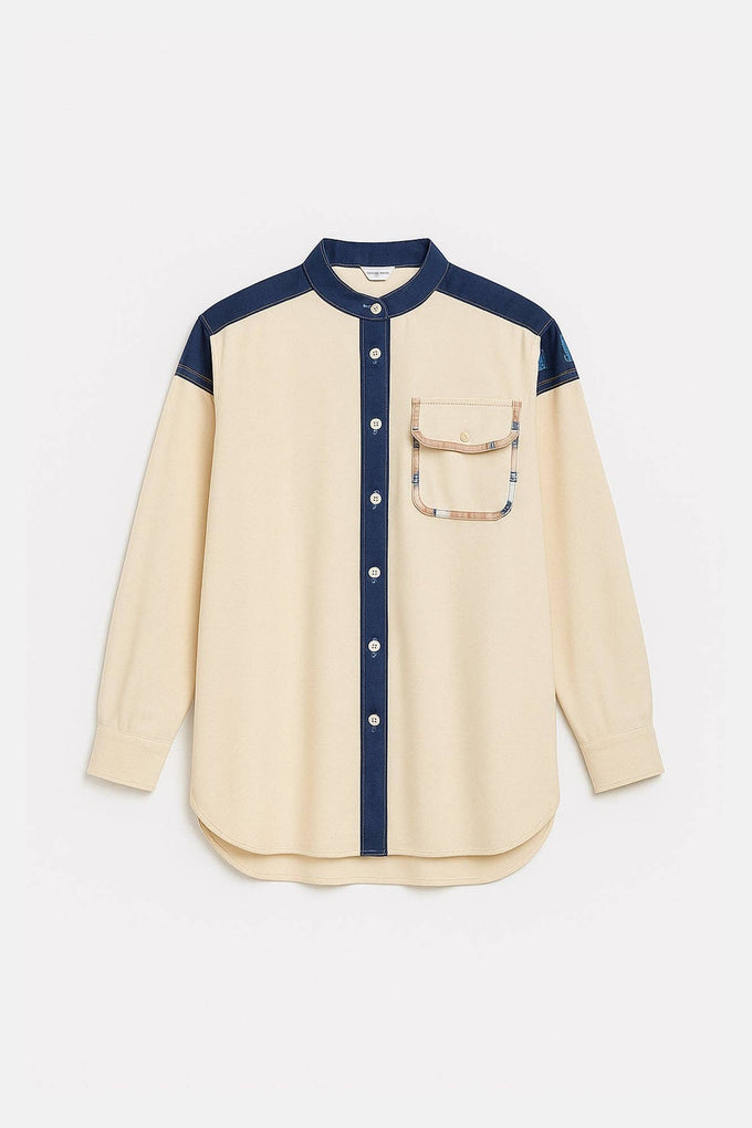 Camicia a contrasto in misto lino