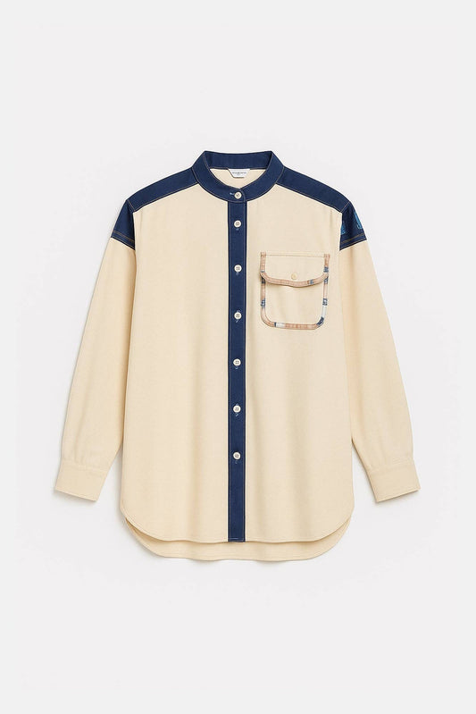 Camicia a contrasto in misto lino
