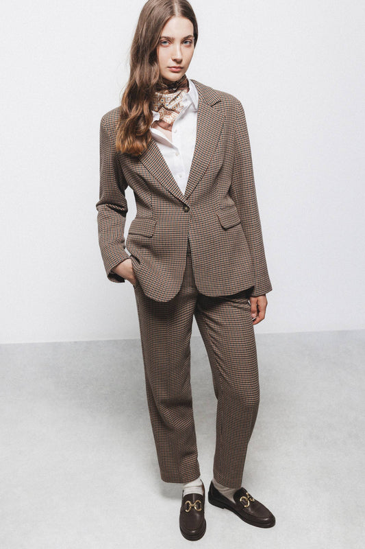 Blazer pied de poule con chiusura a bottone