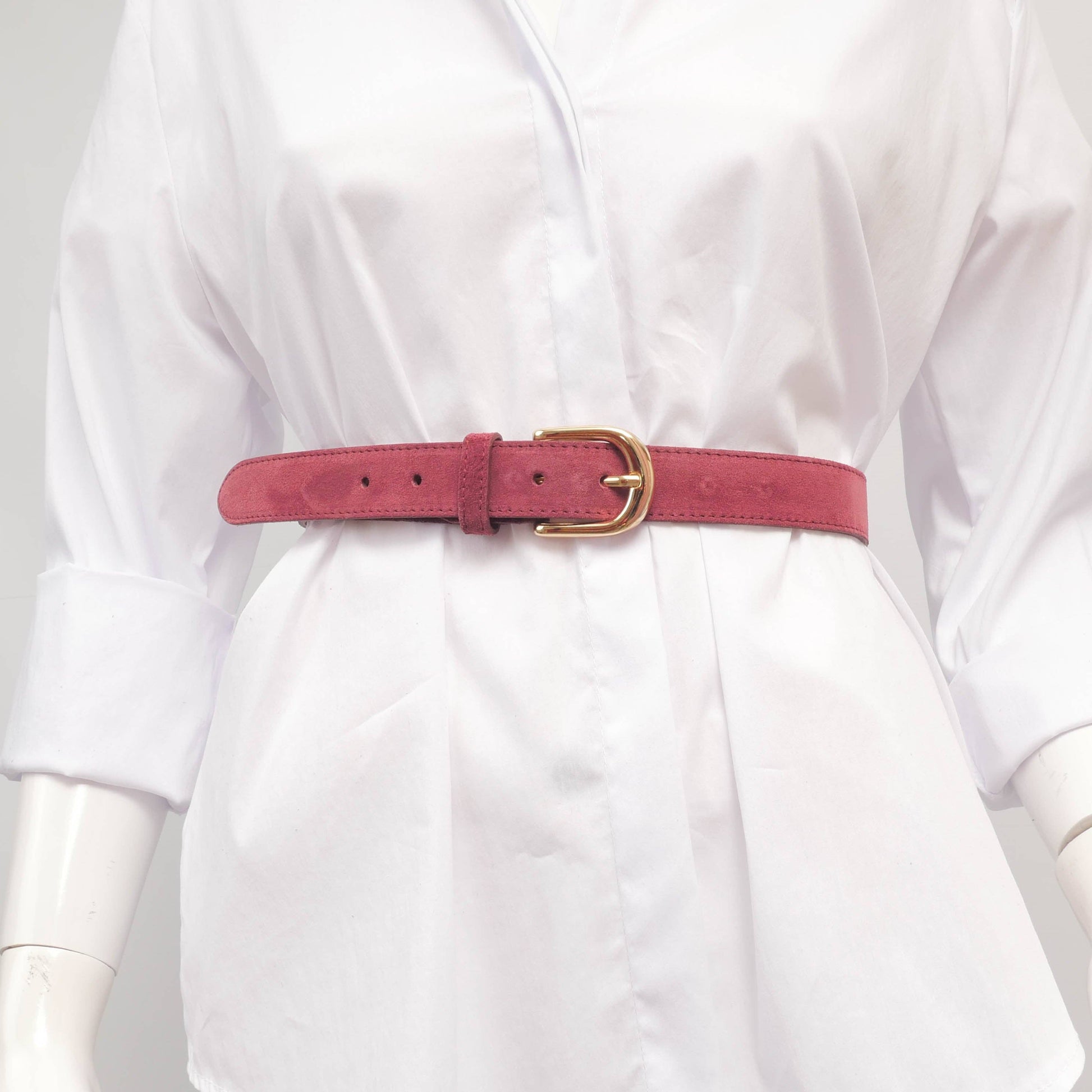 Cintura in suede con fibbia arrotondata dorata da 2,8 cm