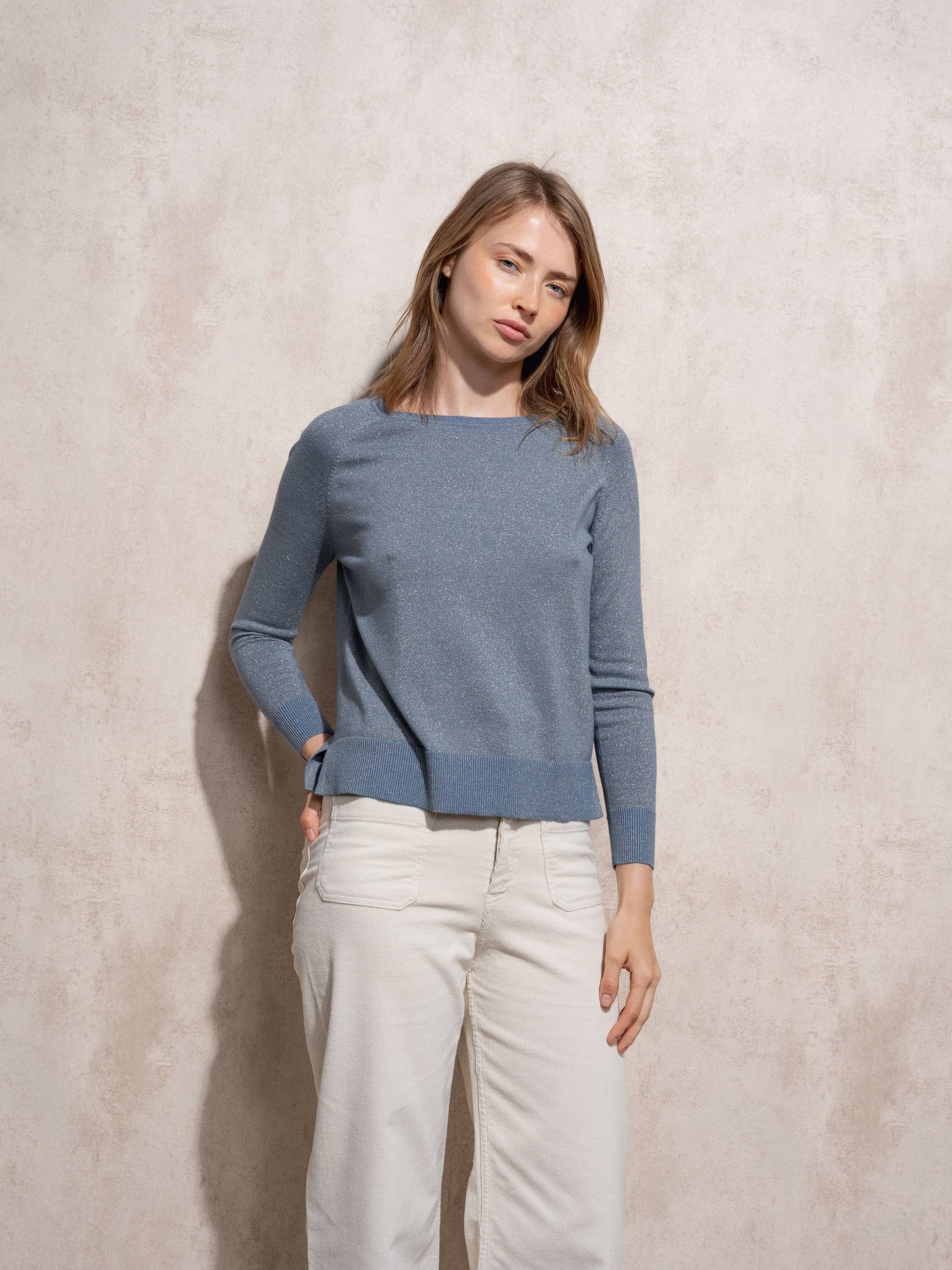 Maglione girocollo in lurex da donna