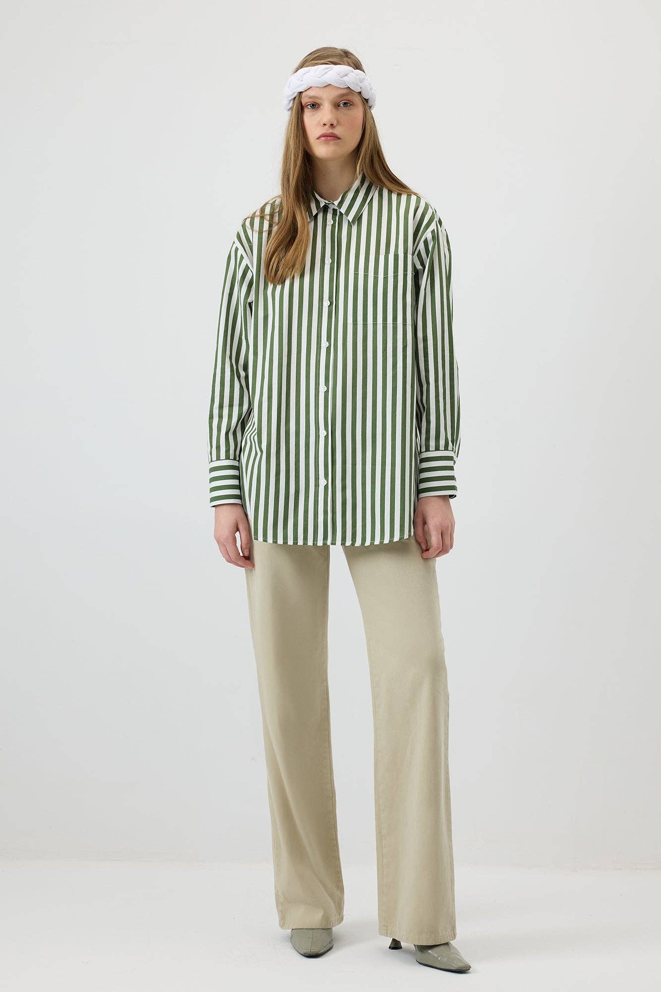 Camicia oversize a righe verdi in viscosa