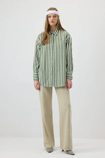 Camicia oversize a righe verdi in viscosa