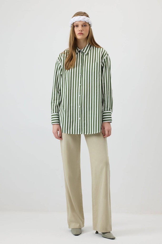 Camicia oversize a righe verdi in viscosa