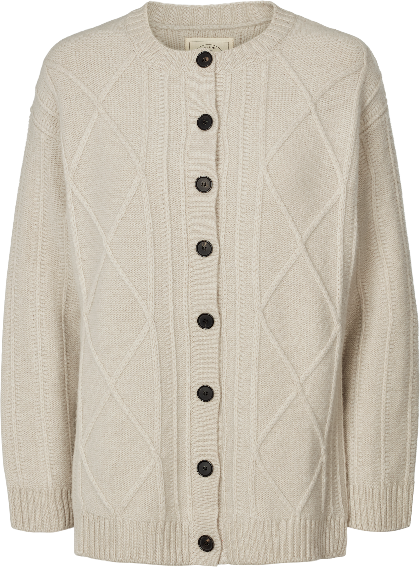 Cardigan Clara in lana d’agnello biologica color Fossil