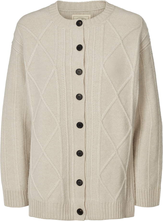 Cardigan Clara in lana d’agnello biologica color Fossil
