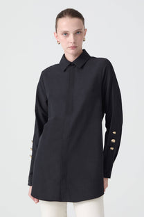 Camicia in popeline con bottoni in metallo in misto cotone