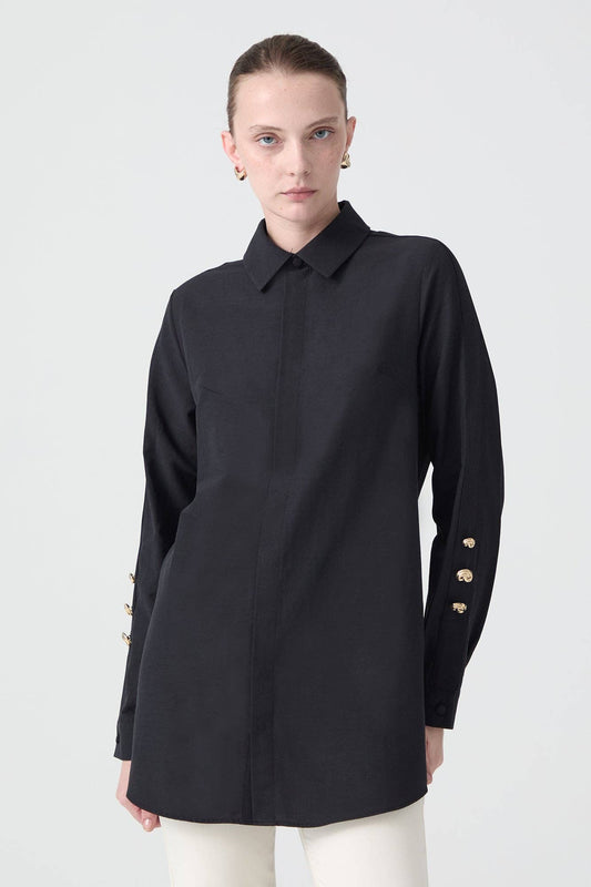 Camicia in popeline con bottoni in metallo in misto cotone