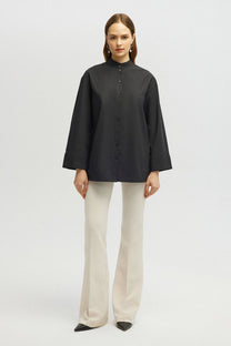 Camicia girocollo in popeline