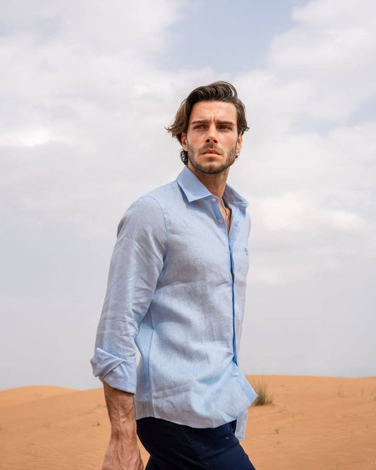 Camicia uomo in lino riciclato Azzurro Cielo