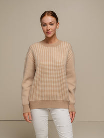Maglione in maglia pied-de-poule da donna girocollo