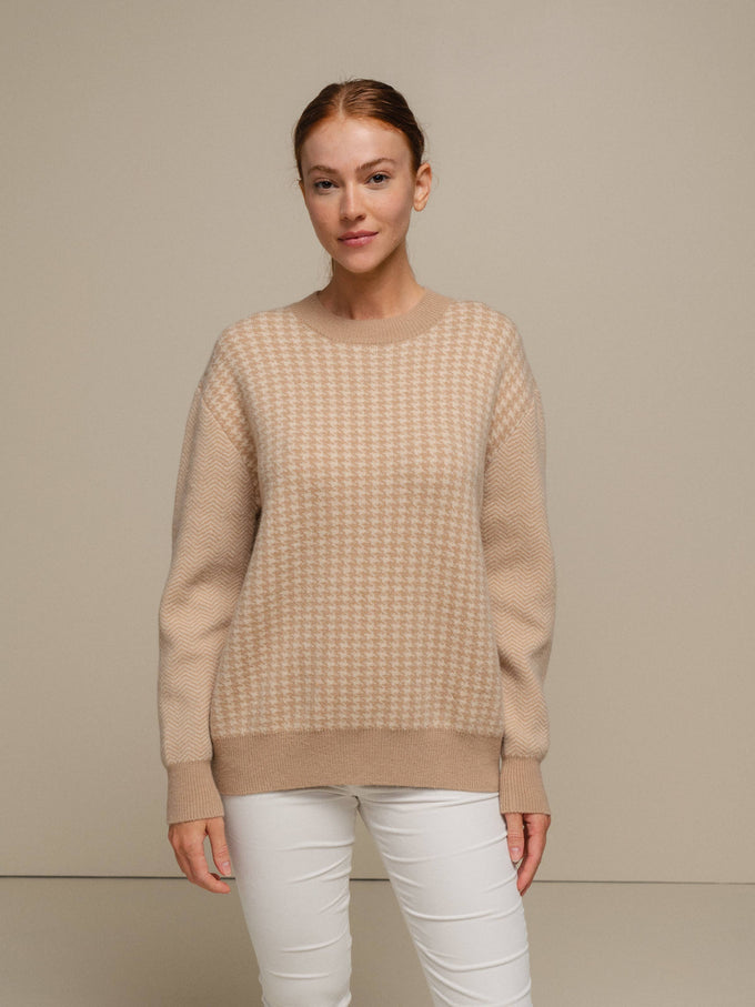 Maglione in maglia pied-de-poule da donna girocollo