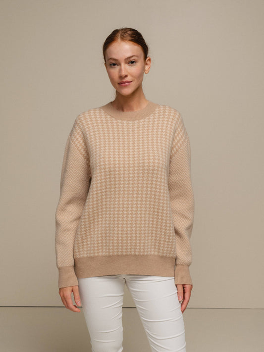 Maglione in maglia pied-de-poule da donna girocollo