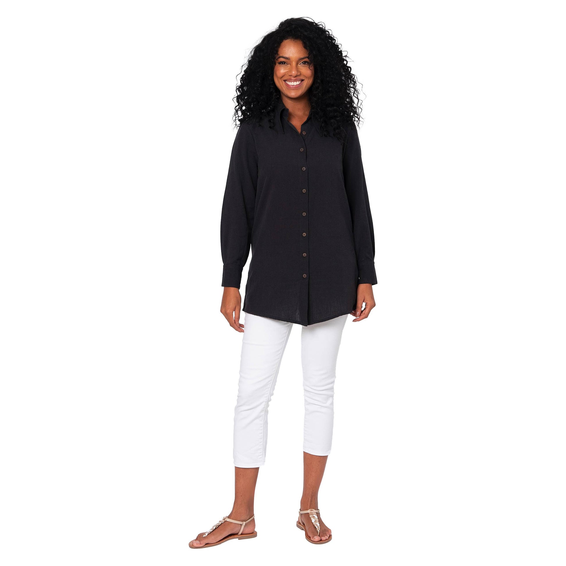 Camicia estiva donna in lino e cotone nera