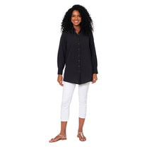 Camicia estiva donna in lino e cotone nera