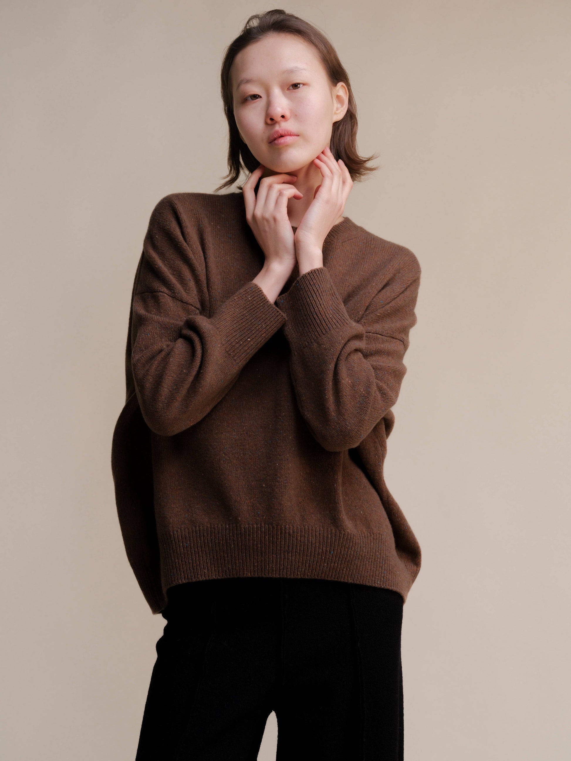 Maglione girocollo oversize effetto tweed