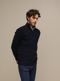 Maglione polo in maglia con zip da uomo
