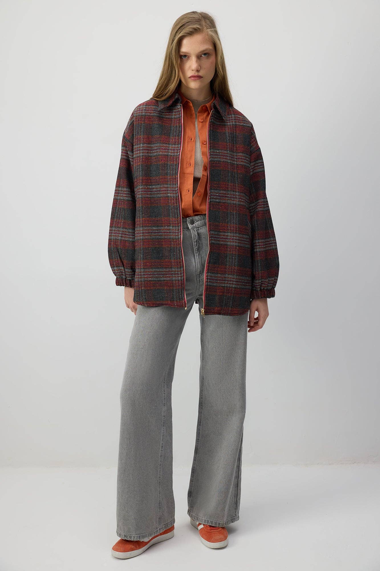 Giacca bomber con colletto a camicia a quadri