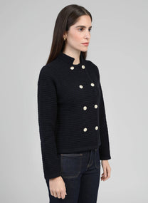 Giacca in maglia blu navy con bottoni dorati