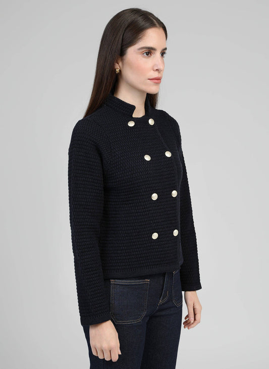 Giacca in maglia blu navy con bottoni dorati