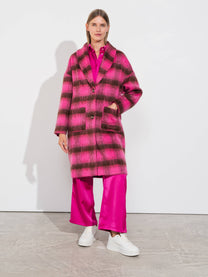 Cappotto lungo a quadri con collo in misto lana