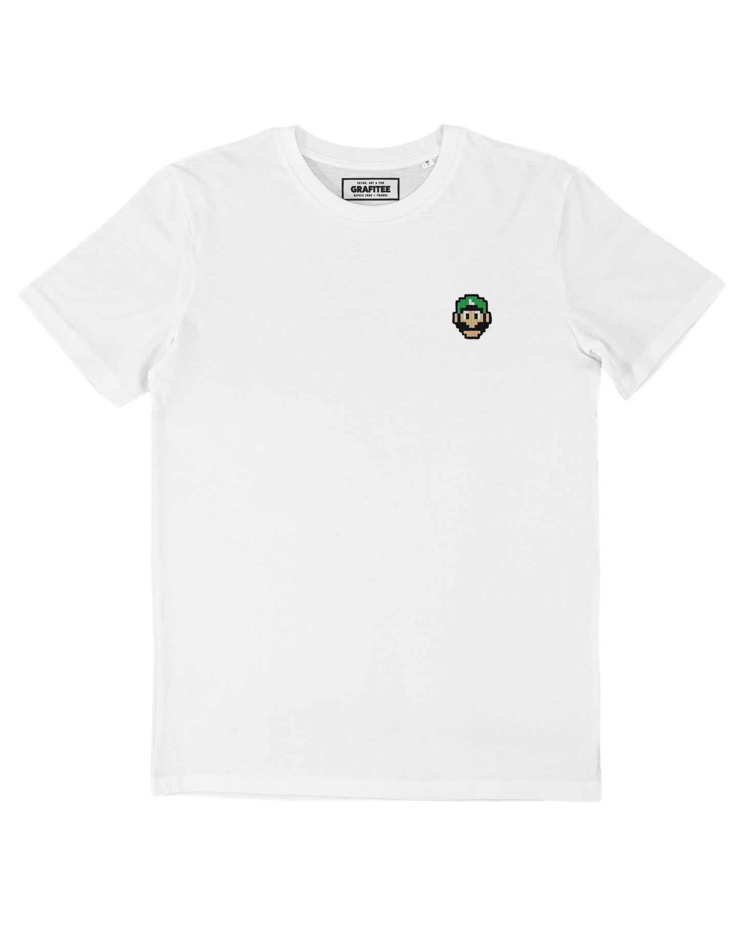 T-shirt bianca unisex con ricamo pixel