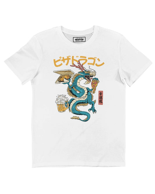 T-shirt Pizza Dragon bianca in cotone biologico