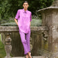 Blusa in raso con maniche corte e colletto