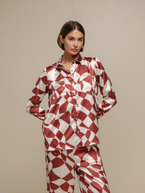 Camicia donna in raso con fantasia geometrica