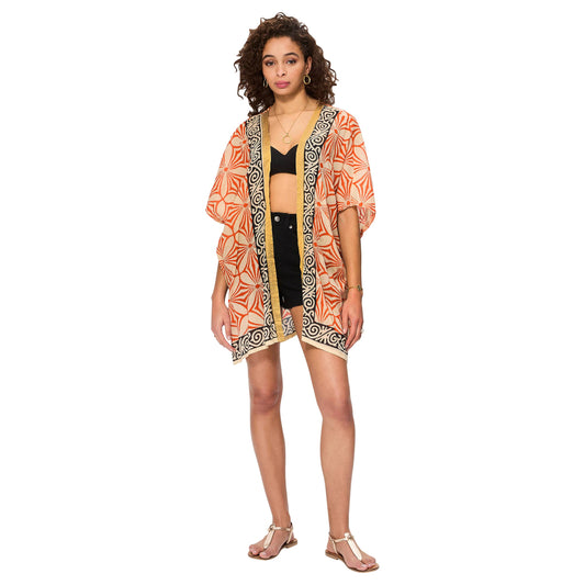 Kimono estivo midi in cotone con maniche corte
