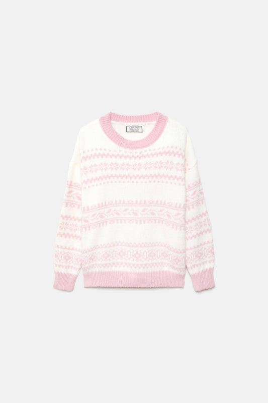 Maglione jacquard bicolor girocollo