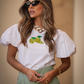 T-shirt bianca con paillettes a limone