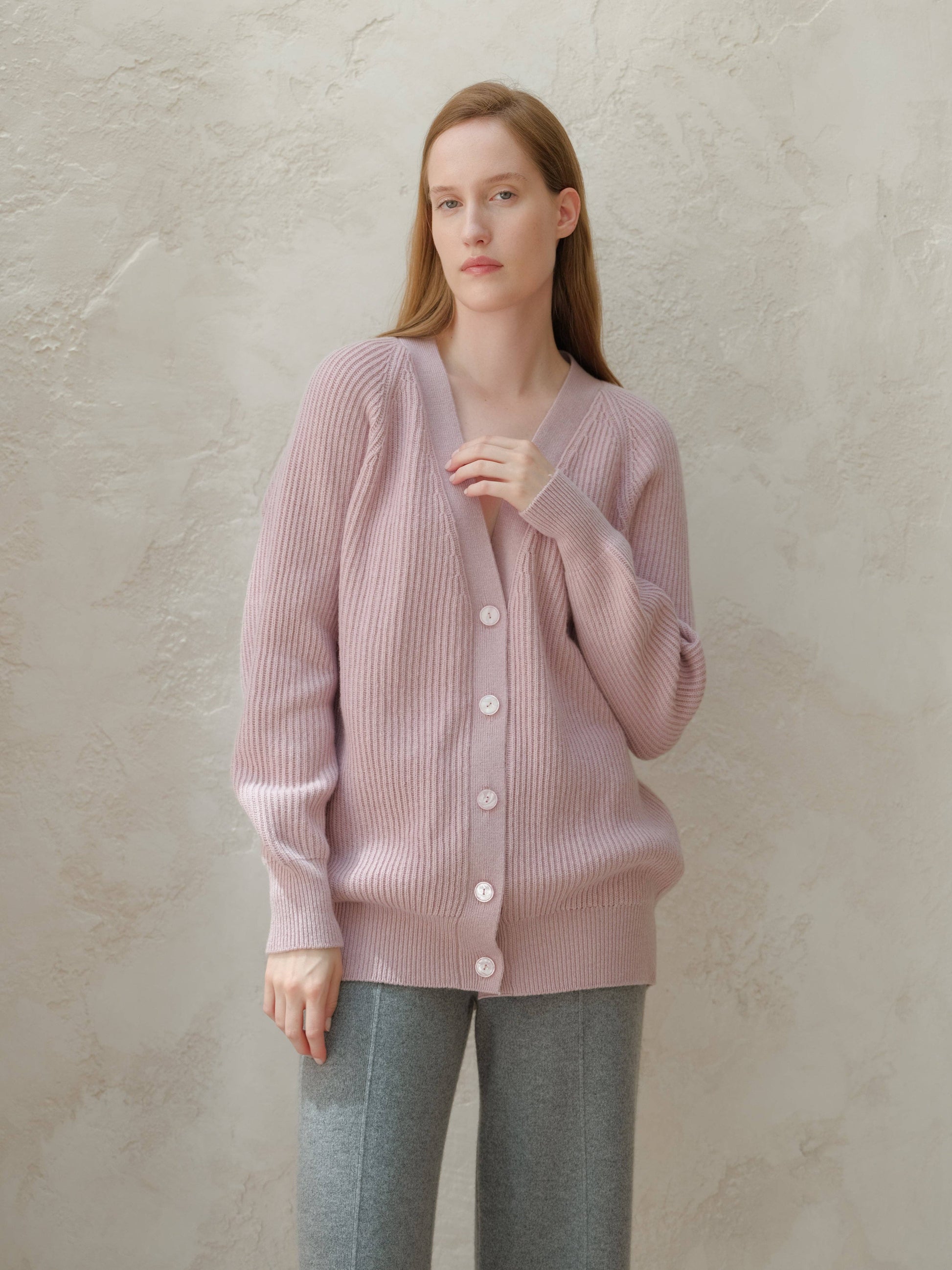 Cardigan lungo a coste in misto cashmere
