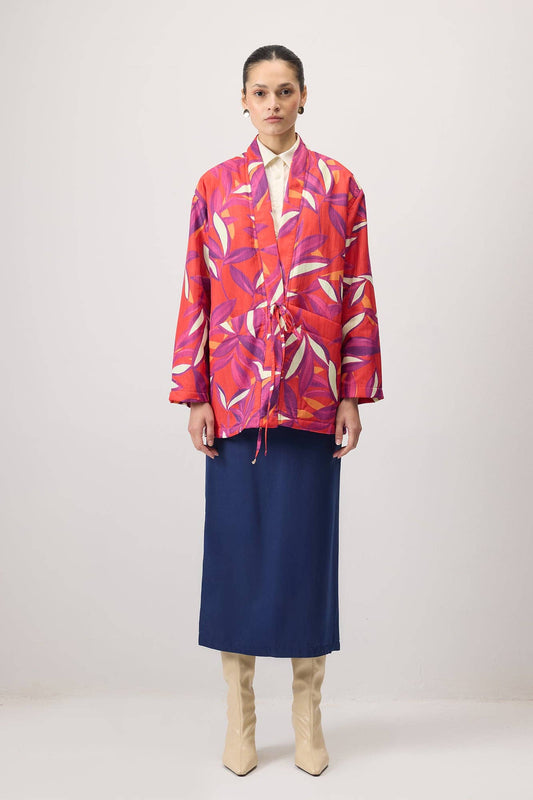 Cappotto fantasia con nodo frontale