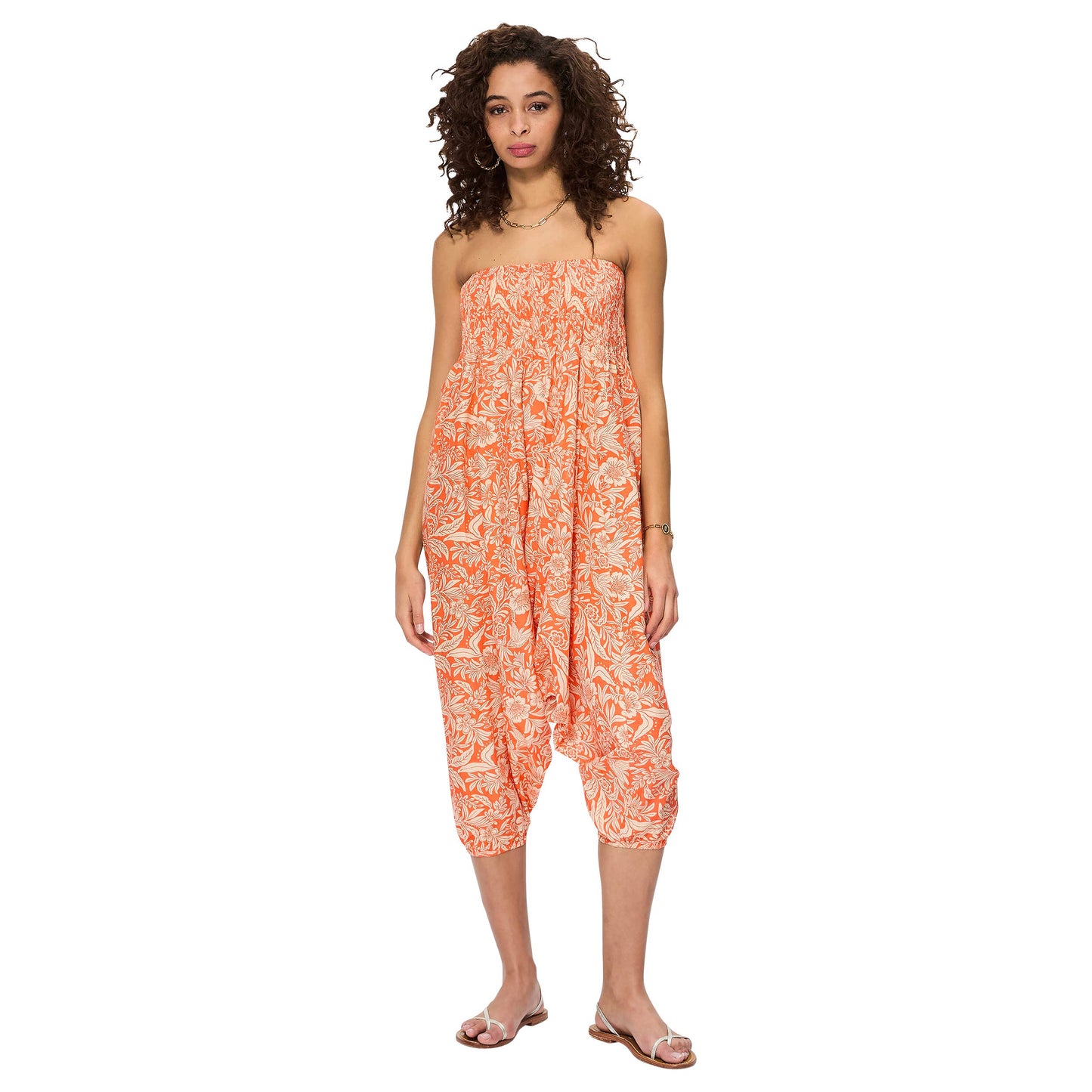Pantaloni harem sarouel estivi 3 in 1 in cotone arancione