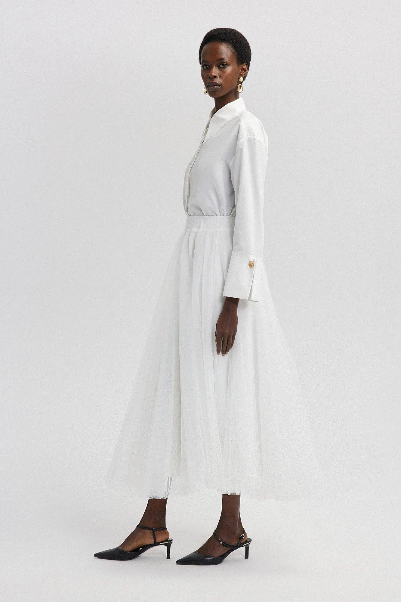 Gonna maxi in tulle a strati bianca con vita elastica
